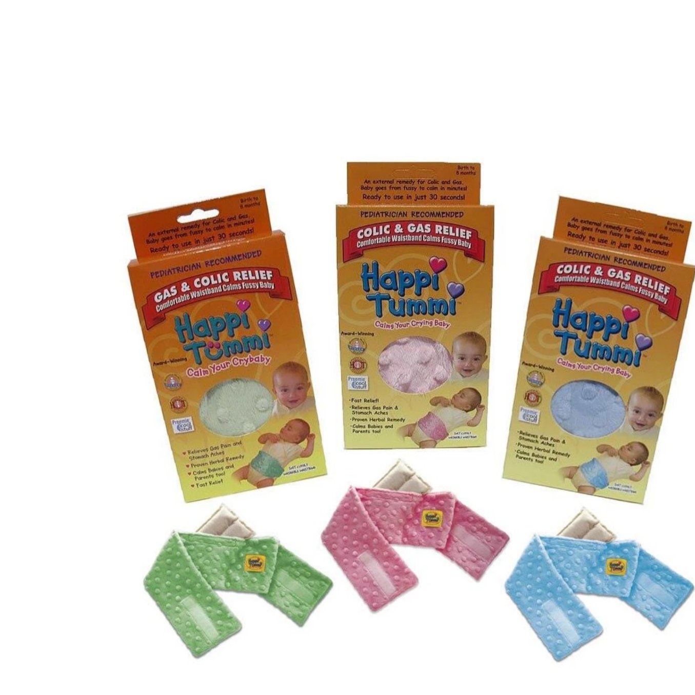 6 Pack Baby Waistbands & Herbal Pouches Assorted Colors USA Made product