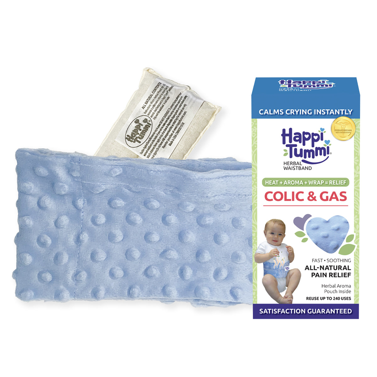 6 Pack Baby Waistbands & Herbal Pouches Blue Plush US Made Product