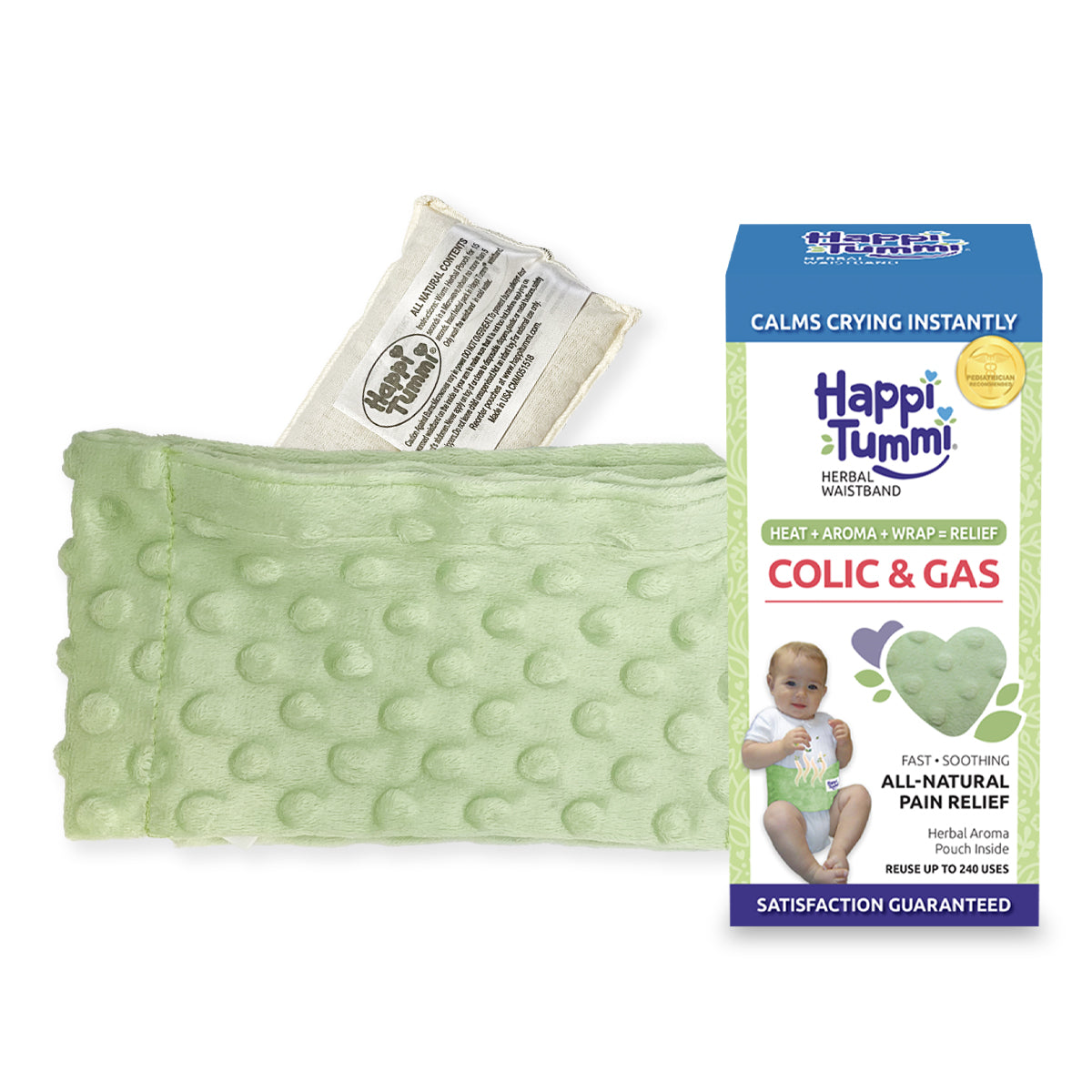 3 Pack Baby Waistbands & Herbal Pouches Honey Dew Green